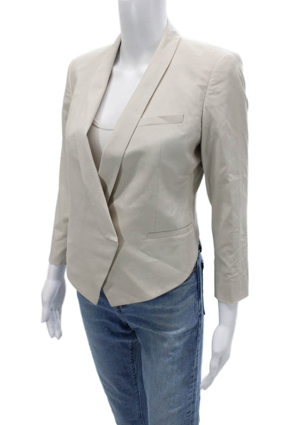 Helmut Lang Womens Beige Virgin Wool V-Neck 3/4 Sleeve Blazer Size 4