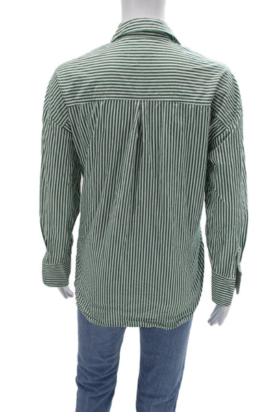 Maeve Anthropologie Women Striped Cotton Buttonup Longsleeve Green Size S