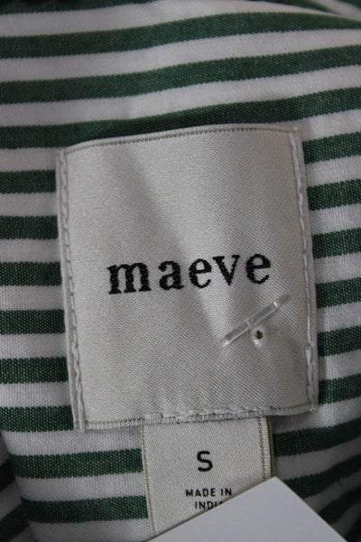 Maeve Anthropologie Women Striped Cotton Buttonup Longsleeve Green Size S
