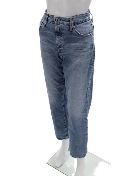 AG Women Mom Cropped Jeans Blue Mid-Rise Button Fly 98% Cotton Size 30