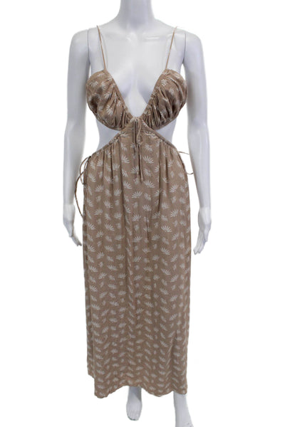 Sabo Women Maxi Sundress Beige Floral Sleeveless Drawstring Size M