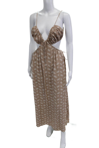 Sabo Women Maxi Sundress Beige Floral Sleeveless Drawstring Size M