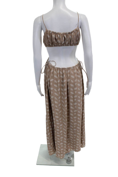 Sabo Women Maxi Sundress Beige Floral Sleeveless Drawstring Size M