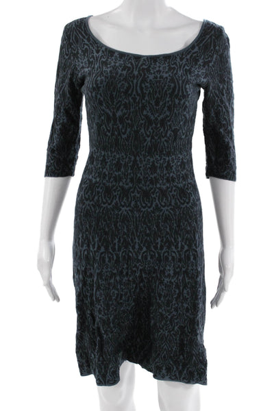 Peruvian Connection Women Sheath Dress Dark Blue Pima Cotton 3/4 Sleeve Size XS
