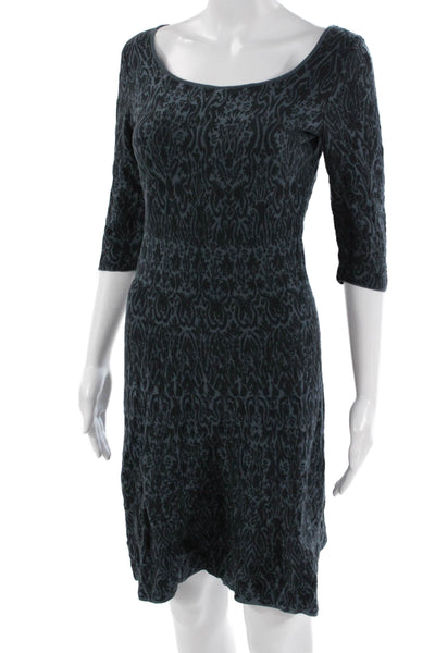 Peruvian Connection Women Sheath Dress Dark Blue Pima Cotton 3/4 Sleeve Size XS