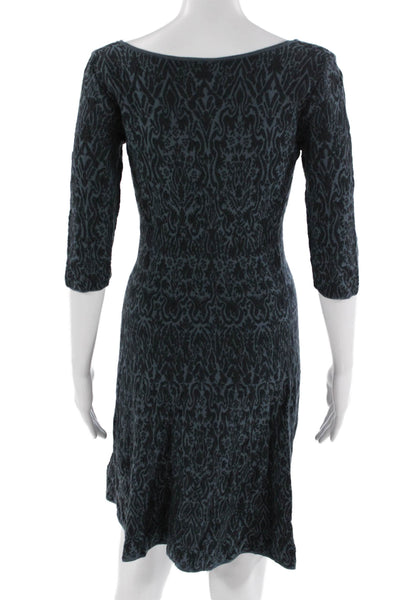 Peruvian Connection Women Sheath Dress Dark Blue Pima Cotton 3/4 Sleeve Size XS