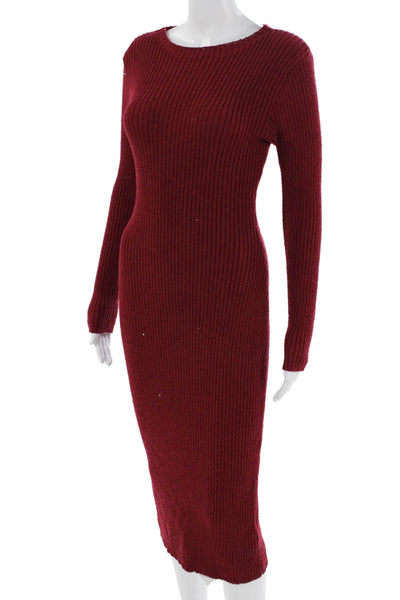 Net.153 Women Bodycon Sweater Dress Red Long Sleeve Round Neck Polyester Size M