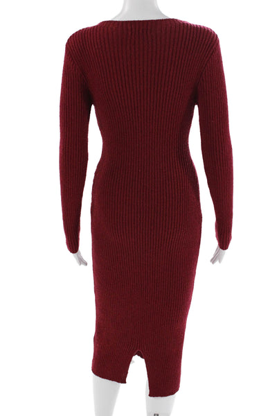 Net.153 Women Bodycon Sweater Dress Red Long Sleeve Round Neck Polyester Size M
