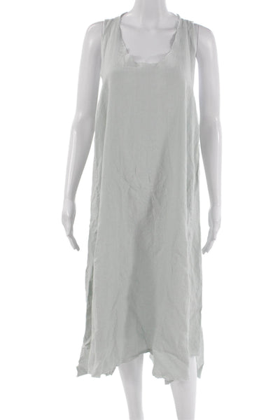 Diane Ness Women Shift Tank Dress Gray Linen Blend Sleeveless Midi Size M
