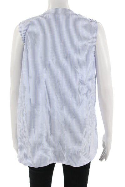 J. Mclaughlin Womens Sleeveless Striped Button Up Blouse Blue Round Neck Size L