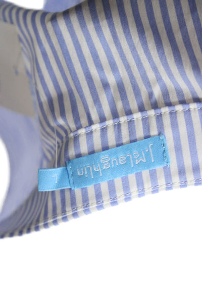 J. Mclaughlin Womens Sleeveless Striped Button Up Blouse Blue Round Neck Size L