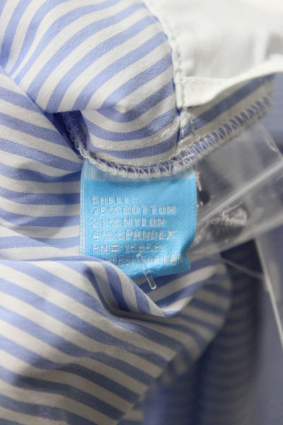 J. Mclaughlin Womens Sleeveless Striped Button Up Blouse Blue Round Neck Size L