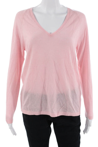 J. Mclaughlin Womens Cashmere V-Neck Long Sleeve Sweater Pink Size M