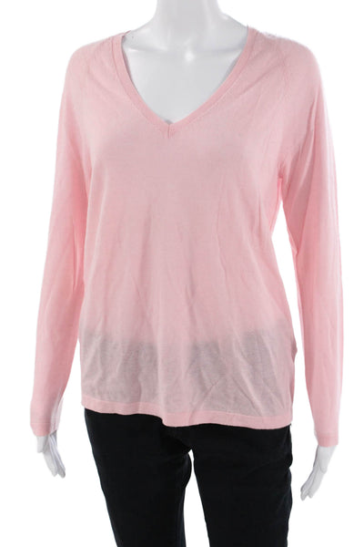 J. Mclaughlin Womens Cashmere V-Neck Long Sleeve Sweater Pink Size M