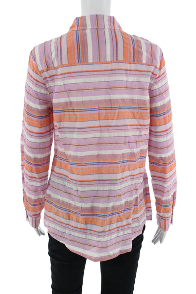 J. Mclaughlin Women Striped Cotton Collared Button-Up Long-Sleeve Orange Size M