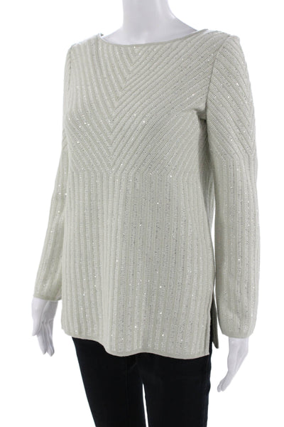 St. John Womens Pullover Sweater V-Neck Striped 3/4 Sleeve Gray Size PP