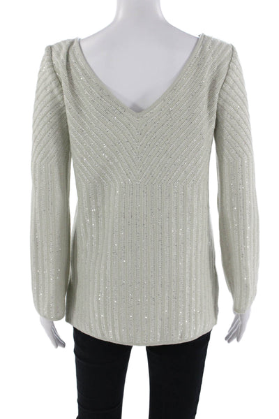 St. John Womens Pullover Sweater V-Neck Striped 3/4 Sleeve Gray Size PP