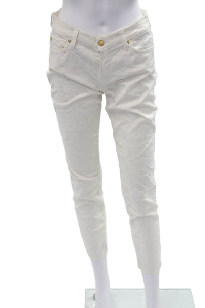 7 For All Mankind Womens White Floral Cropped Ankle Jeans Size 28