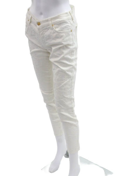 7 For All Mankind Womens White Floral Cropped Ankle Jeans Size 28