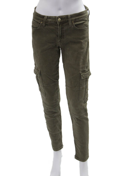 Vince Womens Cargo Ankle Pants Green Button 98% Cotton Fall Size 29