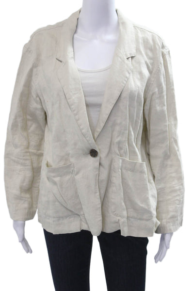 Sanctuary Women Beige Linen Blazer Collared Long Sleeve Button Bohemian Size M