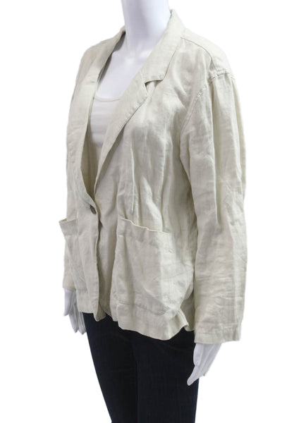 Sanctuary Women Beige Linen Blazer Collared Long Sleeve Button Bohemian Size M