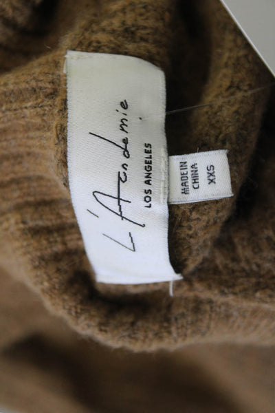 L'Academie Womens Brown Wool Mock Neck Long Sleeve Pullover Sweater Size 2XS