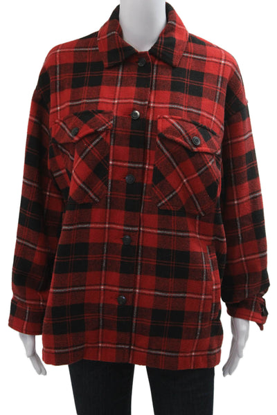 Zara Women Red Plaid Collared Button Jacket Wool Long Sleeve 90s Size XS