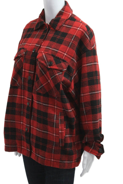 Zara Women Red Plaid Collared Button Jacket Wool Long Sleeve 90s Size XS