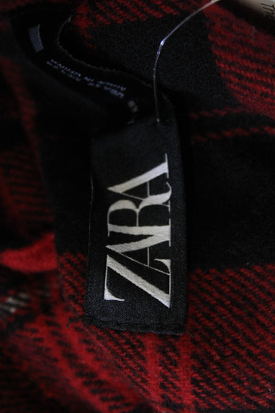 Zara Women Red Plaid Collared Button Jacket Wool Long Sleeve 90s Size XS