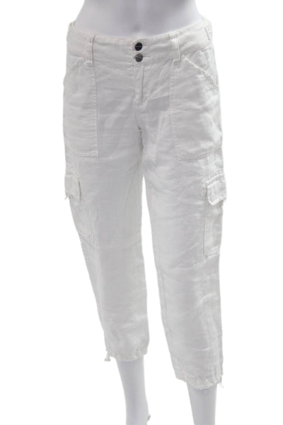 Sanctuary Womens Capri Cargo Cropped Linen Pants White Button Size 24