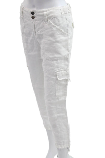 Sanctuary Womens Capri Cargo Cropped Linen Pants White Button Size 24