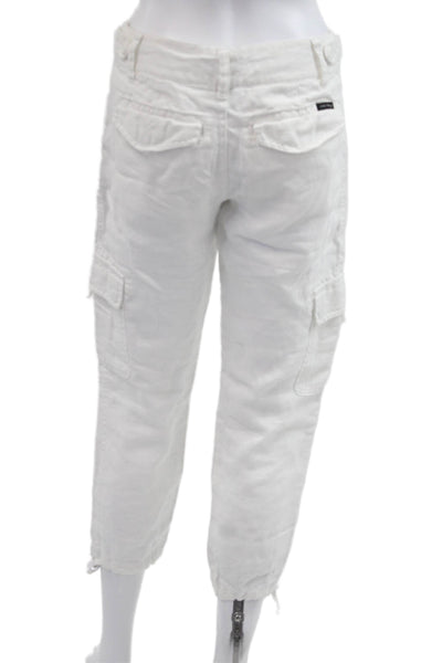 Sanctuary Womens Capri Cargo Cropped Linen Pants White Button Size 24