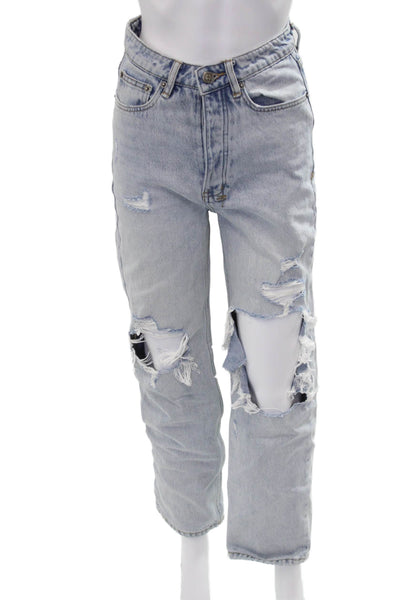 Ksubi Womens Boyfriend Mom High Rise Light Blue Jeans Button 27 Inseam Size 25