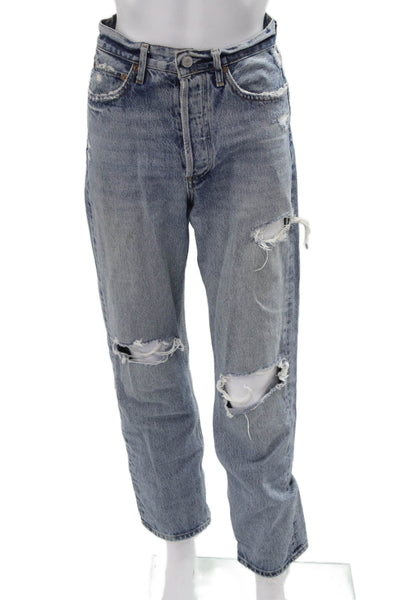 Agolde Unisex Cropped Straight Jeans Blue Organic Cotton High Rise Size 23