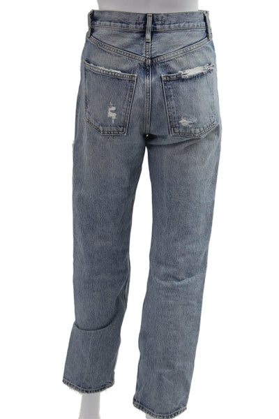 Agolde Unisex Cropped Straight Jeans Blue Organic Cotton High Rise Size 23