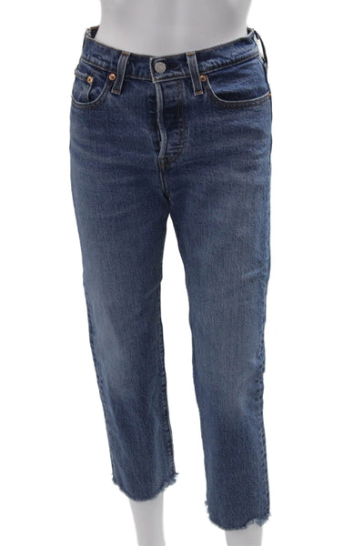 Levis Womens Ankle Cropped Jeans Blue High Rise Button Size 26
