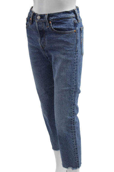Levis Womens Ankle Cropped Jeans Blue High Rise Button Size 26