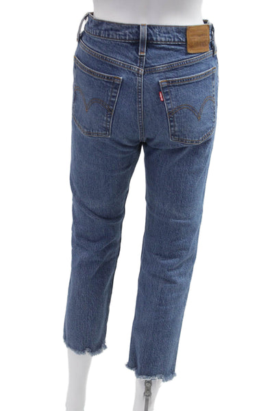 Levis Womens Ankle Cropped Jeans Blue High Rise Button Size 26