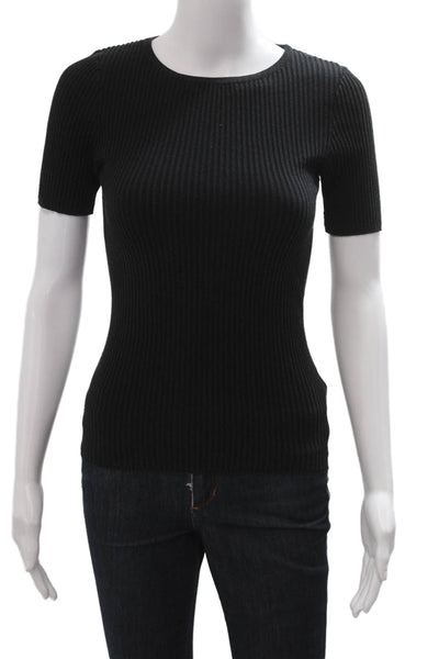Leo & Sage Womens Basic Black Crew Neck T-Shirt 55% Cotton 45% Viscose Size XS