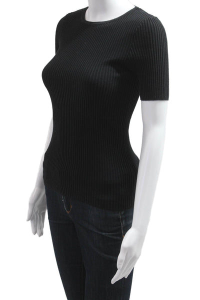 Leo & Sage Womens Basic Black Crew Neck T-Shirt 55% Cotton 45% Viscose Size XS