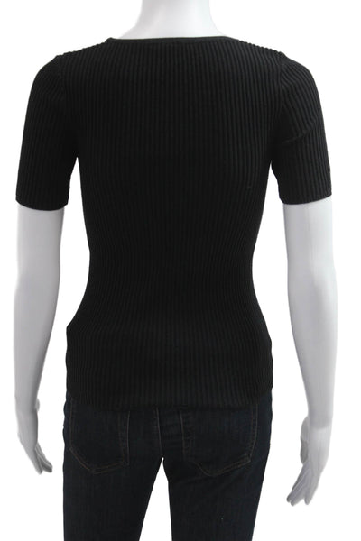 Leo & Sage Womens Basic Black Crew Neck T-Shirt 55% Cotton 45% Viscose Size XS