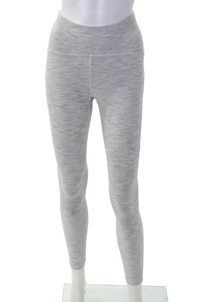 Lululemon Women Gray Striped Nylon Blend Ankle Leggings Size 4