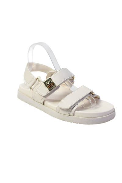 Steve Madden Womens Leather Two-Strap Slip-On Sandals White Size 8
