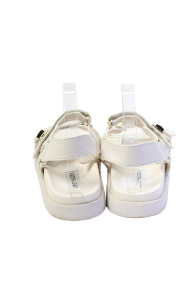 Steve Madden Womens Leather Two-Strap Slip-On Sandals White Size 8