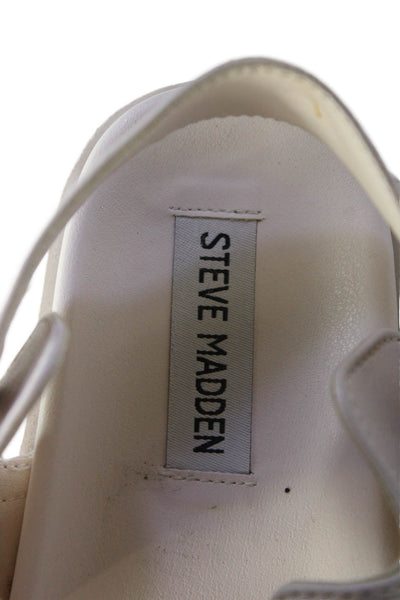 Steve Madden Womens Leather Two-Strap Slip-On Sandals White Size 8