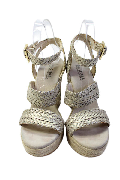 Michael Michael Kors Womens Leather Ankle Strap Wedge Sandals Gold Size 7.5