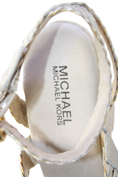 Michael Michael Kors Womens Leather Ankle Strap Wedge Sandals Gold Size 7.5