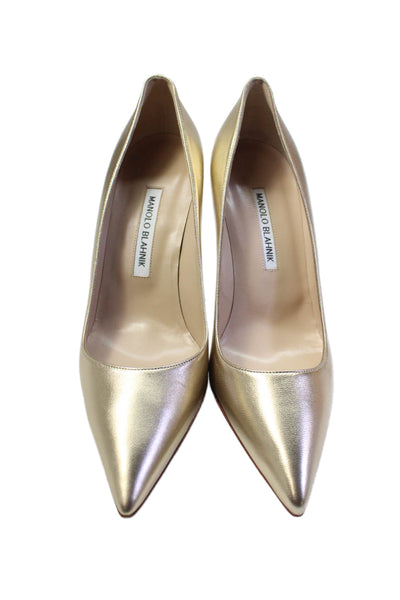 Manolo Blahnik Womens Leather Pointed Toe Stiletto Heel Pumps Gold Size 38.5 39.