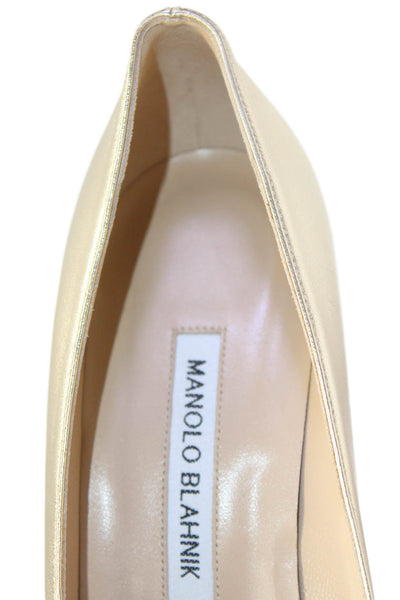 Manolo Blahnik Womens Leather Pointed Toe Stiletto Heel Pumps Gold Size 38.5 39.